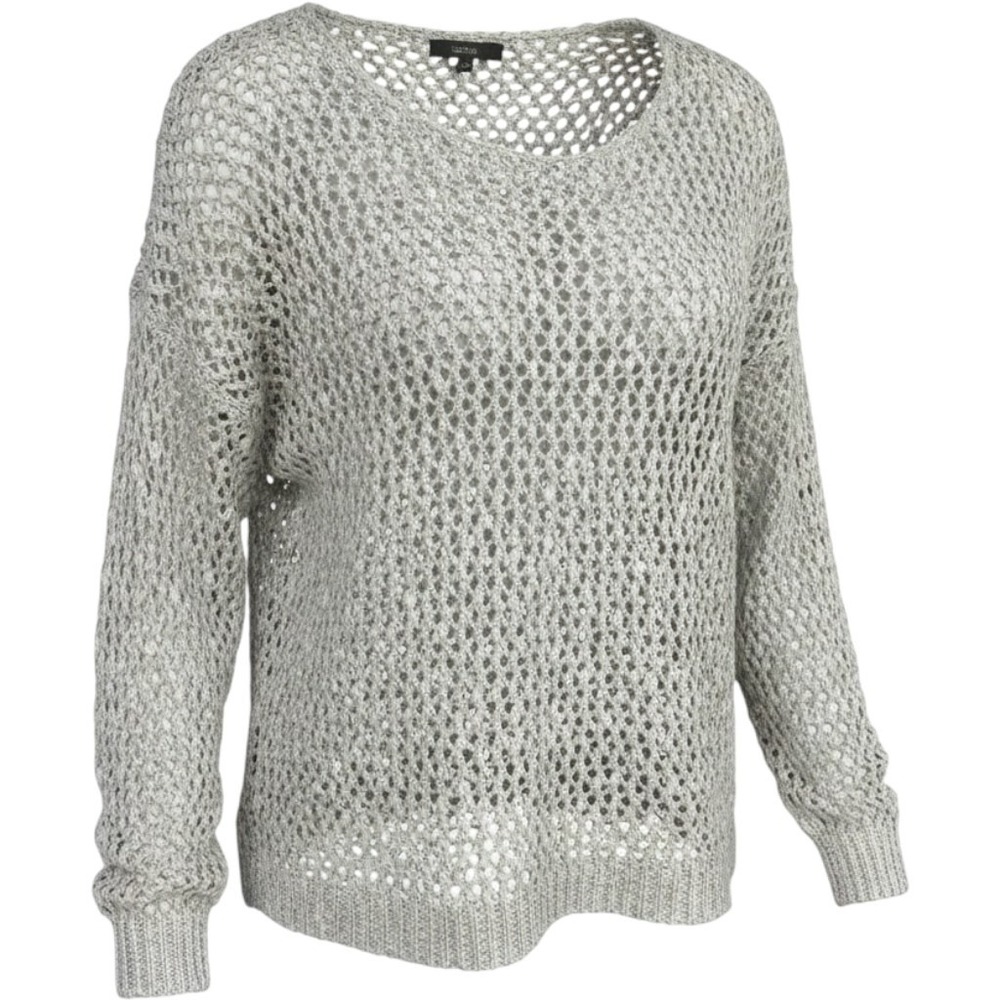 MYSTREE open weave crochet destructed long sleeve gray white sweater loose layer